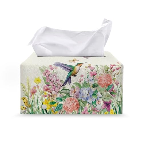 Hummingbird Flower Tissue Box Cover PU Leather Facial Tissue Durable Waterproof Tissue Cover Bathroom Decorative Lightweight Dispenser Box Holder for Dresser - color: Hummingbird Flower