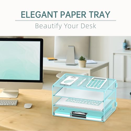 DALTACK 3 Tier Letter Tray Paper Organizer for Desk, Mesh Metal Desk File Organizer with Sliding Trays for Letter/A4 Paper, Mail, Bills & Folders, Blue - color: Blue