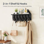 HOOBRO Wall Hooks with Shelf, Coat Rack with Shelf Wall-Mounted, Entryway Wall Key Holder, Hat Rack for Walls, Purse Hanger for Wall, Entryway Hanging Shelf with 6 Retractable Pegs, Black BK46YM01 - color: Black
