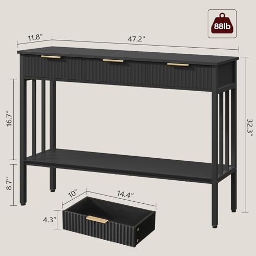MAHANCRIS Console Table for Entryway, Entryway Table with Storage and Drawers, Narrow Long Sofa Table for Living Room, Hallway, Behind Couch, Corridor, Black and Gold CTHB5201 - size: 11.8"D x 47.3"W x 32.3"H