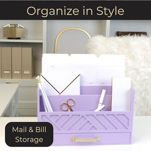 BLU MONACO | Wooden Mail Organizer Countertop with Drawer | Tabletop Organizer with Drawers for Desk | Mail Sorter Organizer Countertop Letter Paper Holder - color: Purple