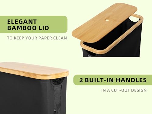 StorageWorks Toilet Paper Storage Basket, Papers Container with Bamboo Lid, Medium Toilets Holder for Up to 9 Mega Rolls, Organizer for Bathroom, Black, 1 Pack - color: Black, size: Medium