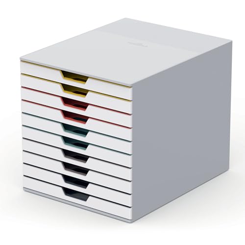 Durable VARICOLOR 10 Drawer Unit - White Desktop Drawer Set with 10 Color Coded Draws - Letter Size Files - Perfect for Storing Documents and Paper Work - size: 10 Drawer