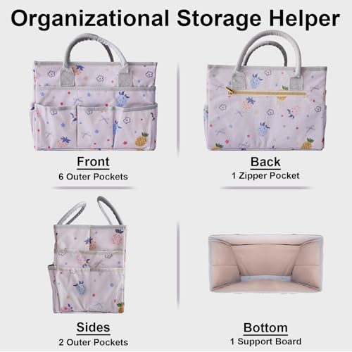 Cupohus Art Organizer Craft Storage Tote Bag with Pockets and Handles, Oxford Fabric Carrying Caddy for Teacher, Officer, Artist, Traveler, and More-Pink Fruit - color: Fruit Print