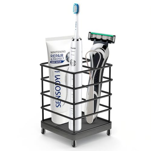 Toothbrush Holders with Quick Drying Mat—Black DiatomiteToothbrush and Toothpaste Holder for Bathroom—3 Slots Openwork Design Bathroom Counter Organizer for Electric Toothbrush,Razor, Toothpaste - size: Small