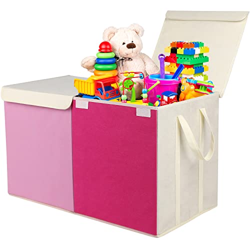 YOLOXO Toy Box Chest, Collapsible Sturdy Storage Bins with Lids, Extra Large Kids Toy Storage Organizer Boxes Bins Baskets for Kids, Boys, Girls, Nursery Room, Playroom, Closet (Pink) - color: Pink