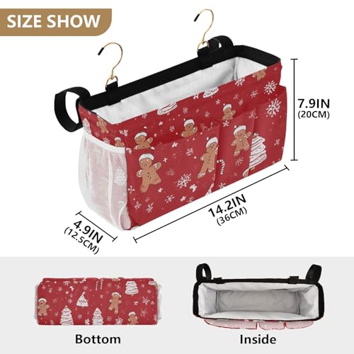 Bedside Caddy Hanging Bunk Bed Caddy Bed Organizer Hanging Pocket with 2 Hooks Bedside Storage Organizer Pocket Bag Holder Gingerbread Christmas Tree01 - color: Gingerbread Christmas Tree01