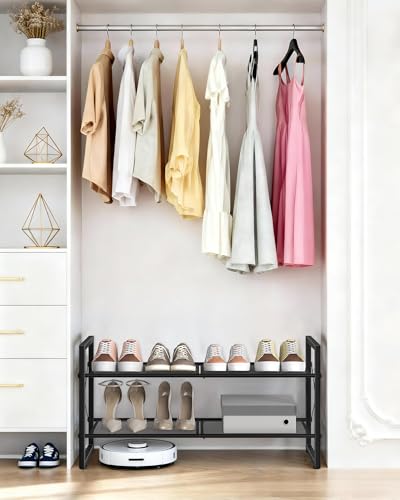 CHOEZON Shoe Rack, 2-Tier Shoe Rack for Closet, Metal Shoe Storage Organizer, Shoe Rack for Entryway, Shoe Shelf with Adjustable Feets, for Entryway, Hallway, Living Room, Bedroom, Black TXJ12BB - size: 30"L x 10.4"W x 15.4"H