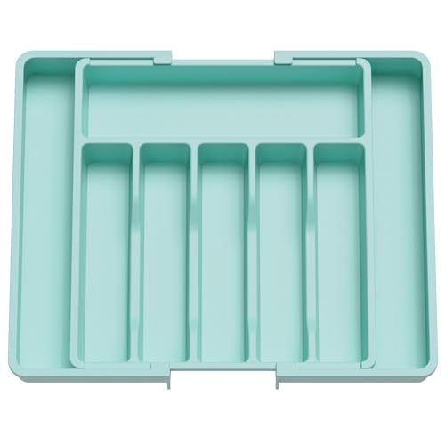 Lifewit Silverware Drawer Organizer, Expandable Utensil Tray for Kitchen, BPA Free Flatware and Cutlery Holder, Adjustable Plastic Storage for Spoons Forks Knives, 13-22 x 15", Turquoise - color: Turquoise, size: XL (13-22''W x 15''D)