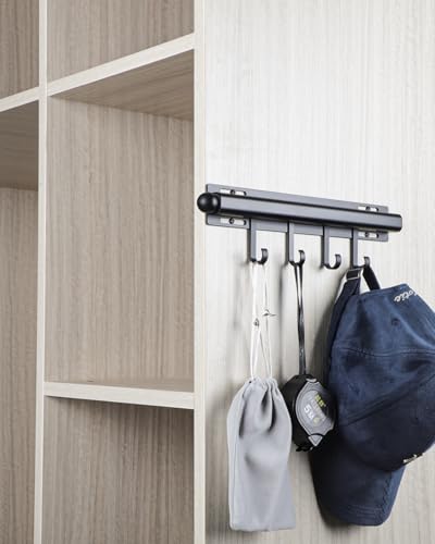 BaiNong 12 inch Valet Rod for Closets Pull Out Closet Valet Rod Slide Out Black Pull Out Clothes Hanger With 4 Hooks - color: Black, size: 12 Inch