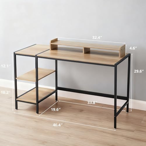 MINOSYS 47-inch Computer Desk with Storage Shelf - Natural Wood Ideal Gaming Desk for Bedrooms, Small Spaces, and Home Offices Modern Writing Desk for PCs. - color: Tx-ash, size: 47 inch