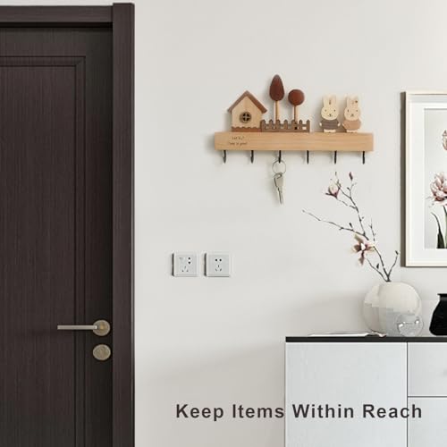 Key Holder with Shelf for Wall, Key Organizer Wall Mount with Hooks, Rustic Wooden Home Decoration for Entryway, Living Room, Bedroom, Cute Key Holder with Shelf.