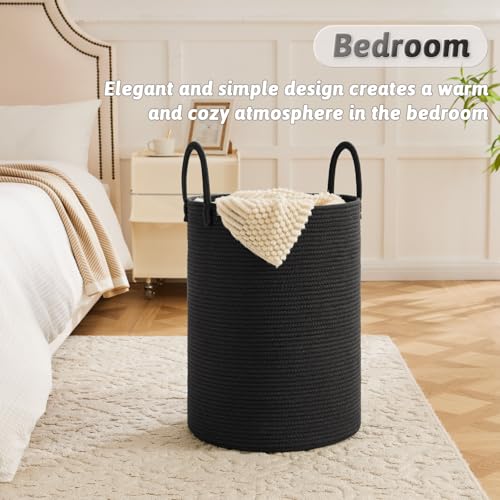 Artfeel Laundry Basket,Woven Cotton Rope Laundry Hamper,80L for Decorative Storage of Dirty Clothes,Toys and Blankets in Bathroom,Baby Room and Living Room - color: Dark black, size: 80L