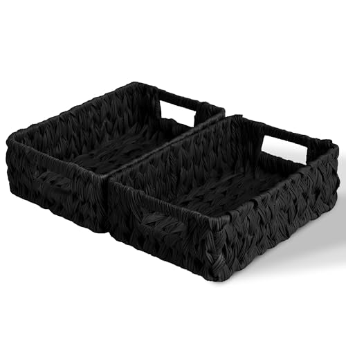 GRANNY SAYS Wicker Storage Basket, Decorative Woven Baskets for Storage, Waterproof Baskets Organizer, Wicker Basket for Organizing, 2-Pack, Black - color: Black, size: 11 ¼"L x 7 ½"W x 3 ½"H
