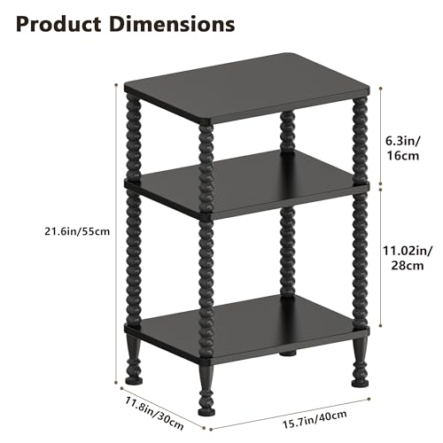 Side Table, 3-Tier Small End Table, Tall Accent Table with Storage Shelf for Small Spaces, Bedroom, Living Room, Farmhouse, Black - color: Black, size: 3-Tier