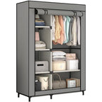 Calmootey Portable Closet Organizers, Clothing Storage, Wardrobe with 6 Shelves and Hanging Rod, Non-Woven Fabric Cover with 4 Side Pockets, Grey - color: Grey