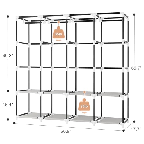 Portable Closet for Hanging Clothes, 67 Inch Wide Portable Wardrobe Closet with Cover, 4 Hanging Rod, Storage Shelves and Side Pockets, Large Free Standing Closet for Bedroom, Printing - color: Printing, size: 4 Row - 67'' Wide