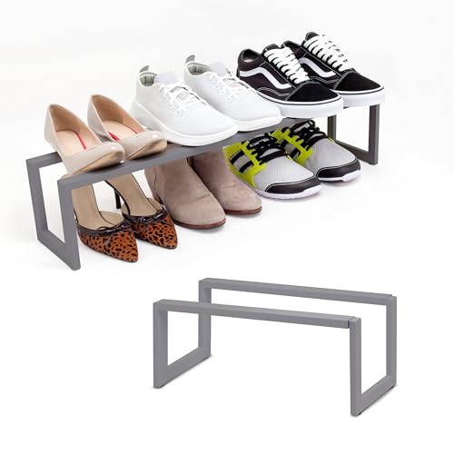 QUALIAZERO 2-Tier Expandable Shoe Rack – Durable Organizer Shelf for Entryways, Bedrooms, Bathrooms, and Laundry Rooms (STORMY MIST, 2 PACK) - color: STORMY MIST, size: 2 PACK