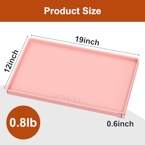 ukeetap Extra Thick Silicone Mat Waterproof with Raised Edge 19” x 12”, BPA Free Non-Slip Dog & Cat Food Mat, Feeding Mat for Food and Water Bowls, Spill Proof Mat to Protect Floors, Pink - color: Pink, size: 19"L x 12"W