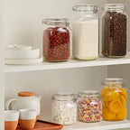 ComSaf 3-Pack Square Glass Coffee Canisters for 1lb Bean Bags, 34oz Airtight Jars with Clamp Lids for Tea, Sugar & Flour, Space-Saving Pantry Organization for Small Apartments & Coffee Station - size: 34oz*3