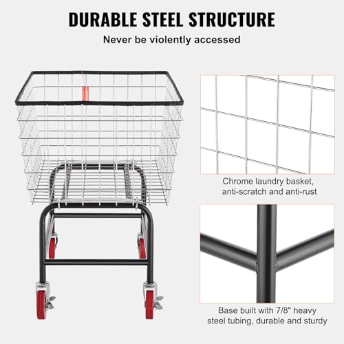 VEVOR Wire Laundry Cart, 3.8Bushel Wire Laundry Basket with Wheels, 32.5''x21.3''x29.9'', Commercial Laundry Basket, Steel Frame with Chrome Finish, 4'' Casters, Wire Cart for Laundry - size: 3.8 Bushel--32.5''x21.3''x29.9''