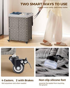 Greenstell Laundry Hamper with Wheels, No Install Needed, 90L Divided Handwoven Hampers & 2 Removable Liner Bags, Rattan Clothes Laundry Basket with Lid & Handles, Foldable Hampers Gray 18x13x26.4 In - color: Gray, size: 90L: 18.3x13.5x26.4 Inches