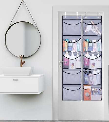 KEETDY Hanging Shelves Over the Door Organizer Storage for Closet with 5 Pockets Organizer for Bedroom Bathroom, 2 Pack（Grey） - color: Grey