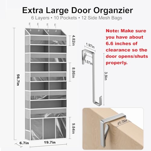 Over the Door Hanging Organizer - Hanging Closet Organizer and Storage with Large Pockets, Swing-proof Behind The Door Organizer for Bathroom Nursery Room Essentials (Grey, 1 Pack - Extra Large) - color: Grey, size: 1 Pack - Extra Large