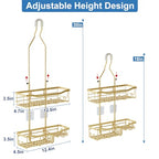 Shower Caddy, Extended Length Shower Organizer with Hooks, Rustproof Shampoo Soap Holder, Large Hanging Bathroom Caddy - color: Gold - 2 Tier - Standard