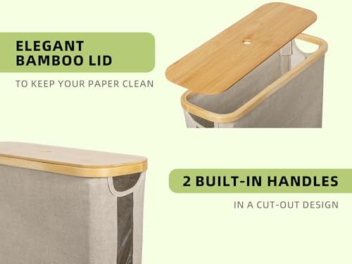 StorageWorks Toilet Paper Storage with Bamboo Lid, Toilet Paper Holder Basket for Up to 9 Mega or 12 Regular Size Rolls, Medium Paper Storage Baskets for Bathroom, Light Khaki, 1 Pack - color: Light Khaki, size: Medium