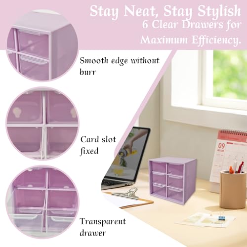 Small Drawer Organizer for Desk, 4.7" x 4.7" x 3.8" Small Desktop Organizer with 6 Drawers, Plastic Storage Box for Office, Classroom, Craft and Home Organization - color: Purple