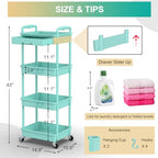 Goovilla 4 Tier Rolling Utility Cart Organizer with Removable Drawer, Stable and Sturdy Blue Rolling Storage Carts with 2 Lockable Wheels for Bathroom, Kitchen, Snack, Craft, Makeup, Baby Essentials - size: 4 Tier, style: Blue
