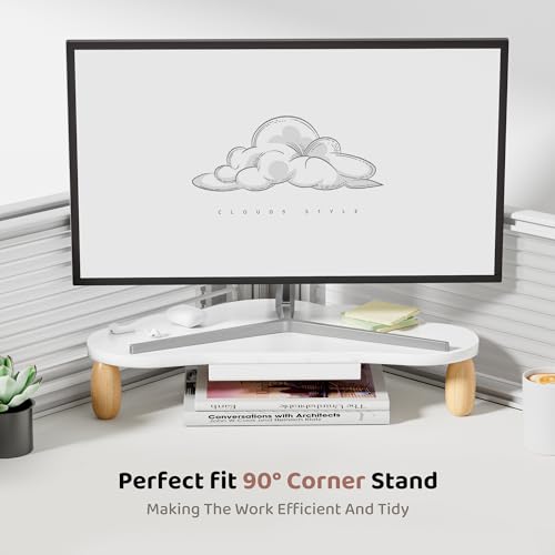 AFOOYO Monitor Stand Riser,Cloud-Shaped Sturdy Wood 16.5In Computer Monitor Riser Wirh Drawer, Multi-Purpose Desktop Organizer Riser for Computer,Laptop,Printer,TV,White - color: White, size: Wirh Drawer