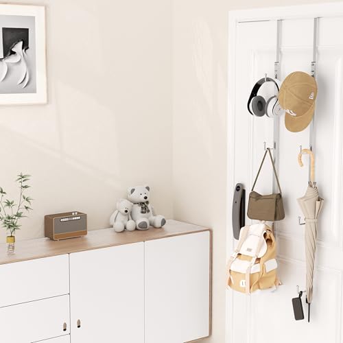 HapiRm Over Door Hat Rack - 2 Packs Hat Organizer with 8 Hooks Design, Hanging Baseball Cap Organizer Storage Holds Up to 40 Caps for Door, Bedroom, Closet (Sliver) - color: Sliver, size: 2 Pack