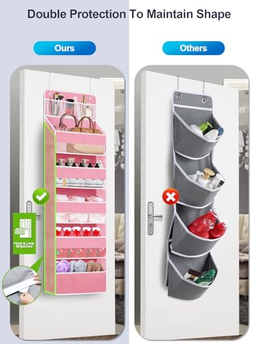 Over the Door Organizers Storage - 5 Shelf Hanging Storage shelves Door Organizer with Pockets, Anti Tilt 44 lb Load Behind Door Organizer for Bedroom,Nursery,Bathroom,Kitchen,Dorm,Shoe - 1 Pack, Pink - color: Pink, size: 1 pack