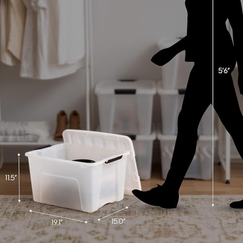 IRIS USA 40 Qt Stackable Plastic Storage Bins with Lids, 6 Pack - BPA-Free, Made in USA - Discreet Organizing Solution, Latches, Durable Nestable Containers, Secure Pull Handle - Pearl - size: 40 Qt, style: 6 Pack