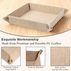 Valet Tray Desktop Storage Organizer – Premium PU Leather Catchall Bedside Vanity Tray Nightstand Caddy Holder for Remote Controller, Keys, Phone, Wallet, Coin, Jewelry,Apricot - color: Apricot