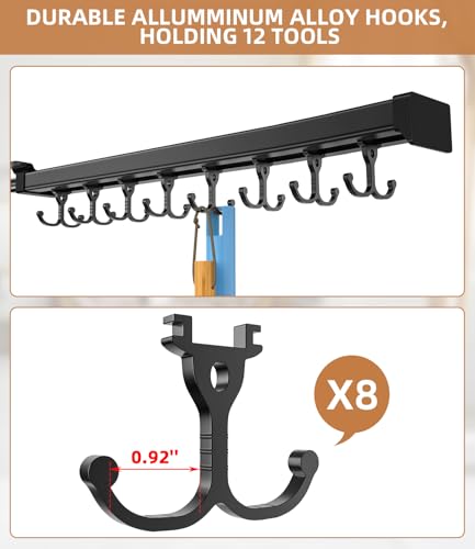 Pull Out Broom Holder With Adjustable Double Row Sliding Hook, Multifunctional Slide Broom And Mop Storage/Organizer Garage Organization Hooks, for Closet Laundry Garage Cupboard - 46cm/18.11inch - color: Black, size: 18.11 inches