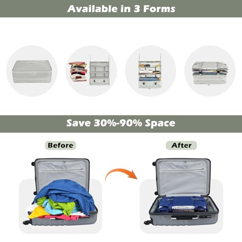 Surblue Hanging Closet Storage Bag Collapsible 3-Shelf Washable Oxford Fabric with 2 Hooks (XL 17.71 * 11.81 * 20in, Light Gray) - color: Light Gray, size: XL 17.71*11.81*20in