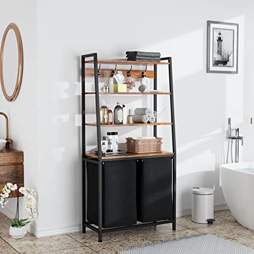 Furnulem 4 Tiers Laundry Hamper with Shelf and Hooks, Tall Laundry Basket Sorter with 2 Removable Bags, Double Clothes Hampers Organizers for Bathroom Bedroom - size: 2-Bag Laundry Hamper