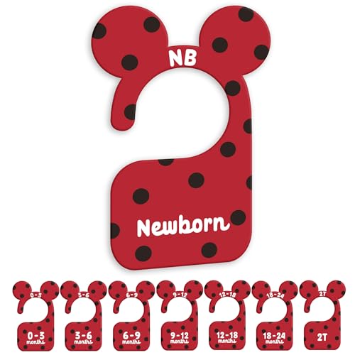 JMOST Baby Closet Dividers for Nursery Closet Organizer, Newborn to 24 Months Size Clothes, Black Red Hangers with Size Dividers, Double Sided - color: Red