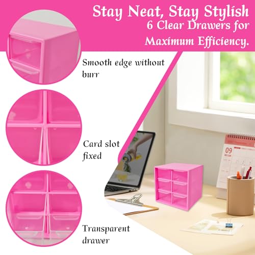 Small Drawer Organizer for Desk, 4.7" x 4.7" x 3.8" Small Desktop Organizer with 6 Drawers, Plastic Storage Box for Office, Classroom, Craft and Home Organization - color: Rose Red