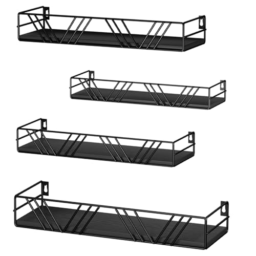 Amaoot Floating Shelves for Wall Set of 4, Different Sizes Mounted Wood Floating Shelf, Wall Shelves for Living Room,Bedroom, Bathroom, Kitchen, Farmhouse Decor, Office - color: Black