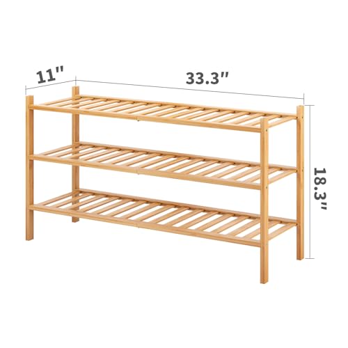 Long Shoe Rack, 3-Tier Bamboo Stackable Shoe Shelf Storage Organizer, Shoe Stand for Closet, Entryway and Hallway - color: Natural, size: 3-Tier-Long