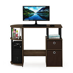 Furinno JAYA Desk, 38.4" Wide Gaming Desk with Bin Drawers, Computer Desk with Side Shelf, Office Desk for Study, Home Office, Bedroom, Dorm, Study Room, Columbia Walnut - color: Columbia Walnut/Black/Dark Brown
