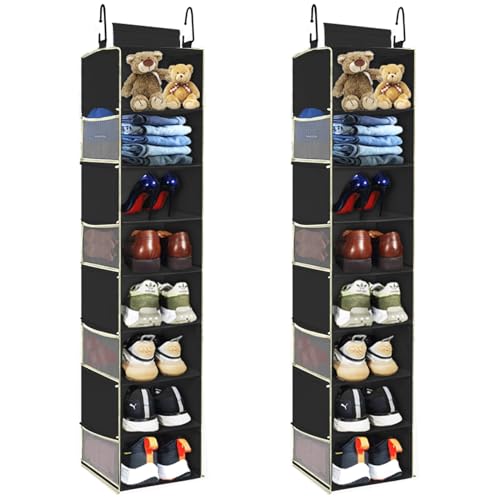 2 Pack Large-Sized Hanging Shoe Organizer 8-Shelf, Hanging Closet Organizer with 8 Side Pockets, Wider Hanging Shelves for Storage Shoes Clothes 9" W × 11.8" D× 48" H, Black. - color: Black - 2 Pack, size: 2 pack