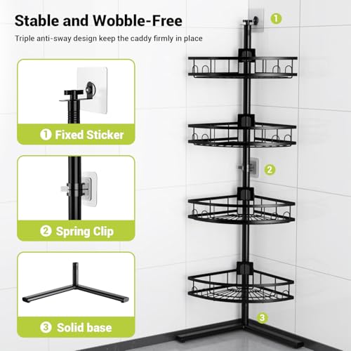 Aitatty Corner Shower Caddy Standing: 4-tier Rustproof Shower Organizer Shelf - Floor Shower Corner Shelf Rack Stand for Bathroom Black - color: Black