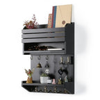 Key Holder, Wall Mounted Mail Organizer, Keys Holder on Wall with 9 Key Hooks, Black - color: Black