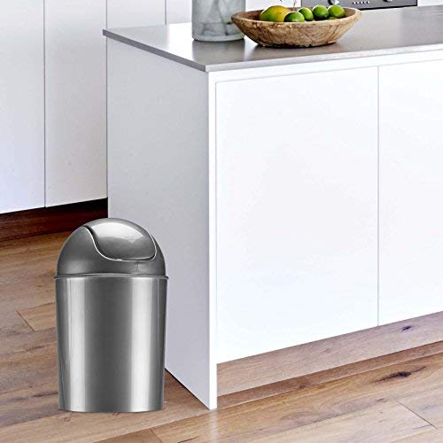 Umbra 1.25 Gallon Mini Waste Can with Removable Swing-Top Lid - Small Garbage Bin for Kitchen, Bathroom, Bedroom, Office - Compact Trash Can Fit Under Tables & Counters - Silver - color: Silver