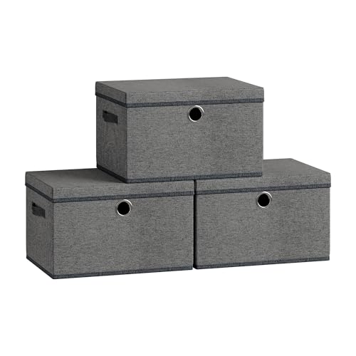 SONGMICS Storage Bins with Lids, 3 Pack Stackable Fabric Storage Boxes, Odorless PP Sheets, Foldable Cube Baskets Organizers with Handles, 15.7 x 11.8 x 9.8 Inches, Slate Gray URFB540GN01 - color: Slate Gray, size: 15.7"L x 11.8"W x 9.8"H